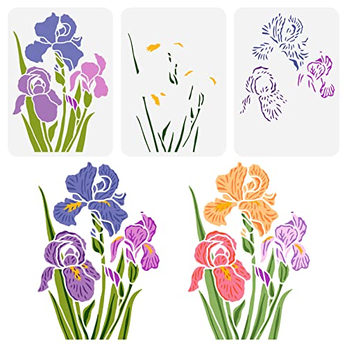 FINGERINSPIRE 3 Stück Geschichtete Iris Schablone 21x29.7 cm Wiederverwendbare Iris Blumen Malvorlage DIY Iris Muster Dekorationsschablone Pflanzen Blumenschablone Zum Malen Auf Holz Wand Und Möbel von FINGERINSPIRE