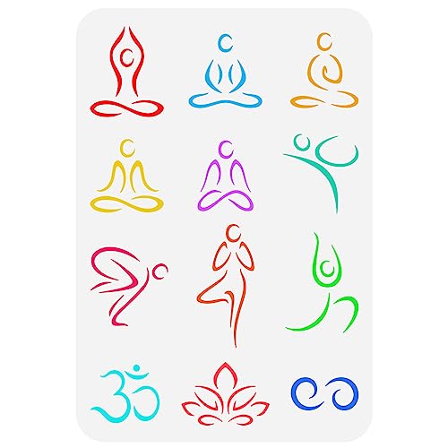 FINGERINSPIRE Chakra-Schablone, 29.7x21.1 cm, Yoga-Om-Symbole, Kunststoff, Yoga-Pose, Symbol, Lotus-Muster, Vorlage, Yoga, Meditation, Schablone, wiederverwendbar, DIY, Wand, Heimdekoration von FINGERINSPIRE