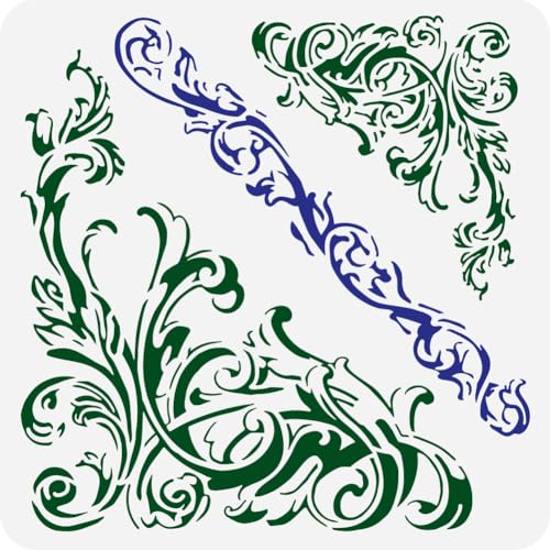 FINGERINSPIRE Ornate Corners Stencils 30x30cm Corner Art Damask Border Painting Stencil Plastic Flowers Vine Patterns Stencil Reusable DIY Art Craft Stencils for Painting Home Wall Tile Decor von FINGERINSPIRE