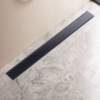 Duschrinne Schwarz Glas Deckel 60 cm Edelstahl Duschablauf Extra Flach Komplettset für Duschkabine Duschwand, Siphon mit Geruchsstop und Haarsieb von FINMRYS