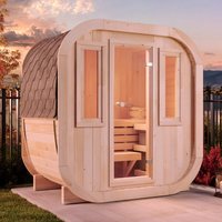 Fasssauna ScandiCube Mini xxs, Moderne Outdoor Sauna inkl. Dacheindeckung und Fußboden, ø 214 x 130 cm, Ausführung: Thermoholz, 2 Fenster von FINNTHERM