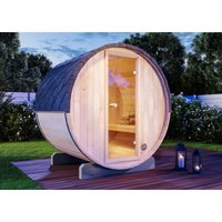 FinnTherm Fass-Sauna Mini XS Fasssauna 2 Sitzbänke aus Holz, Sauna mit 42 mm Wandstärke, Außensauna - Naturbelassen von FINNTHERM