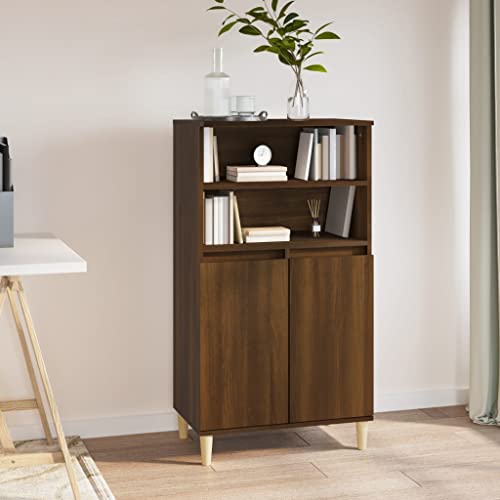 FIRBNUS Seitenschrank 60x36x110 cm mit 2 Offene Ablagen und 4 Fächer Schubladenschrank Lowboard Lagerschrank Kommode Braun Sideboard Wohnzimmer TV Schrank Aufbewahrungskommode Holzwerkstoff von FIRBNUS