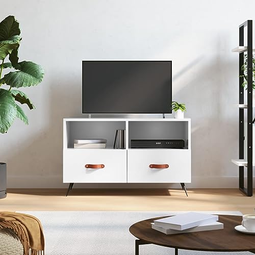 FIRBNUS TV-Schrank HochglanzWeiß 80x36x50cm Holzwerkstoff Kommode Holz TV Kommode Sideboard Holz TV Lowboard Holz Schrank Schubladen Fernseher Kommode Fernsehschrank Holz TV Cabinet TV Schrank Holz von FIRBNUS