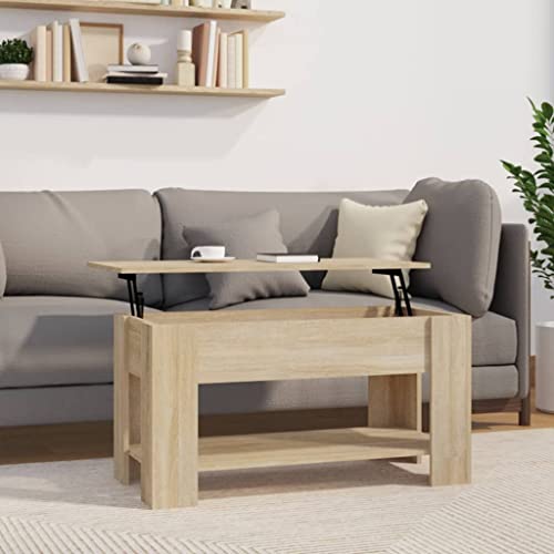 FIRBNUS Wohnzimmertisch Höhenverstellbar Beistelltisch Holz 101x49x52 cm Modern Stilvollen Design Kleiner Tisch Wohnzimmer Coffee Table Robust Braun Holzwerkstoff mit Verstecktes Fach von FIRBNUS