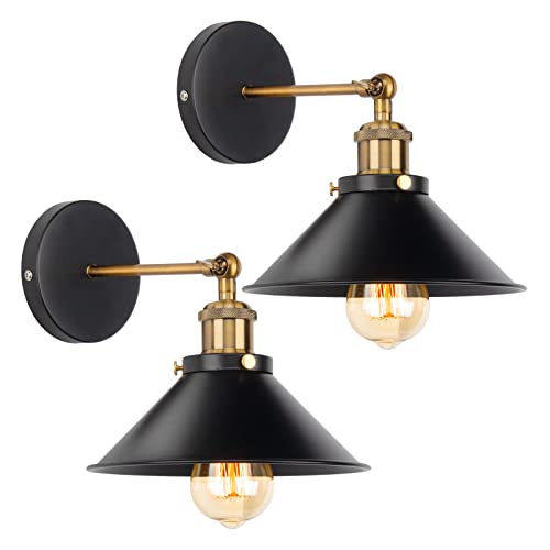 FIRVRE 2 Pack Schwarz Industrielle Wandleuchten Regenschirm Vintage Loft Wand Licht Lampen Befestigungen Rustikale Sconce Wand Wandlampe E27 für Küche Esszimmer Flur Café Bar von FIRVRE