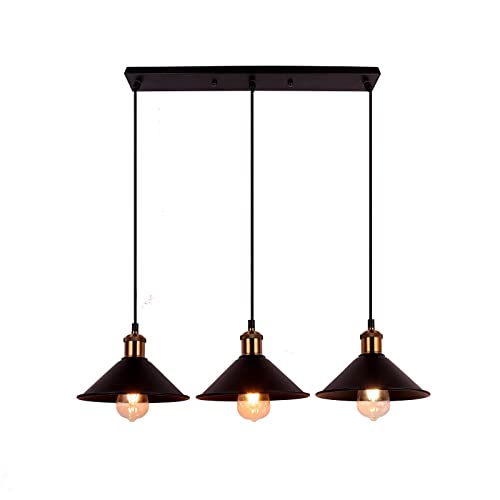 FIRVRE Schwarz Industrielle 3 Licht Retro Design gold Pendelleuchte Loft Eisen Lampenschirm Regenschirm einstellbar Deckenleuchten Vintage Hängelampe Kronleuchter E27 für Kücheninsel Esszimmer Cafe von FIRVRE