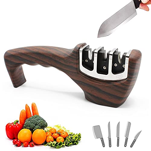 FISHTEC Professioneller 3 IN 1-Küchenmesserschärfer - Manueller Messerschärfer - Kompatibel mit Messern mit Edelstahl- und Keramikklingen - Geeignet für alle Messergrößen - 20 CM - Holzoptik von FISHTEC