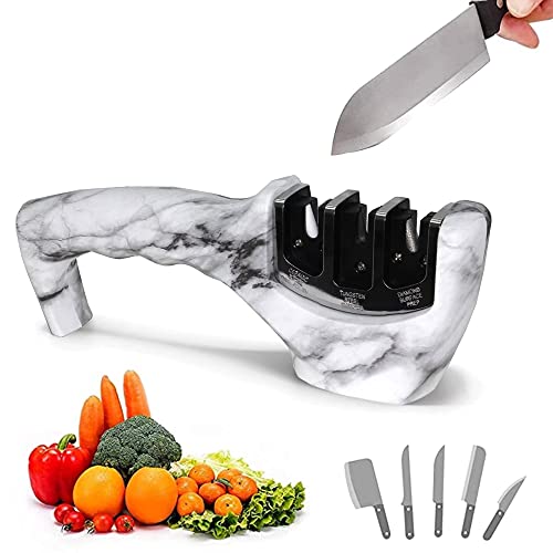 Professioneller 3-in-1-Küchenmesserschärfer - Manueller Messerschärfer - Kompatibel mit Messern mit Edelstahl- und Keramikklingen - Geeignet für alle Messergrößen - 20 CM (Marmor) von FISHTEC