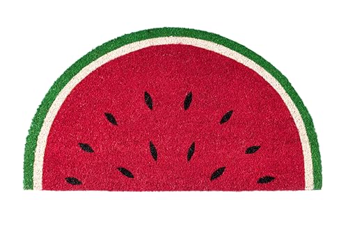 FISURA - Fußmatte außen Wassermelone aus Kokosnuss mit Rutschfester PVC-Rückseite. Halbrunde Fußmatte. Maße: 70 cm x 40 cm. Rot, grün, weiß und schwarz. von FISURA