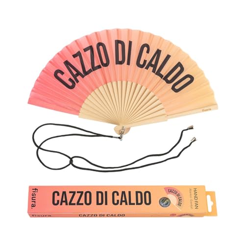 FISURA – Origineller Handfächer mit der Botschaft Cazz* di caldo. Moderner und lustiger Holzfächer. Fächer mit Farbverlauf in Rottönen. Fächer mit Fächerhalter. Maße: 42,5 x 23 cm. von FISURA