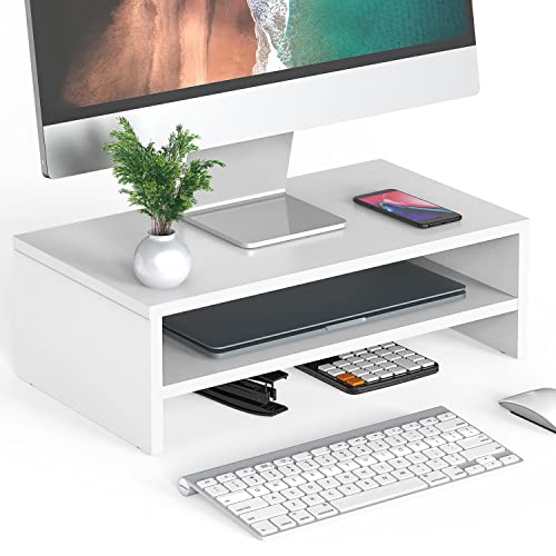 FITUEYES Monitorständer Bildschirmständer aus Holz Ergonomischem Laptop-Druckerständer für Monitor Laptop Drucker Fernseher 42,5x23,5x14cm,weiß von FITUEYES