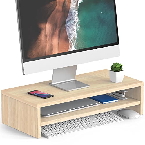 FITUEYES Monitorständer mit 2 Ebenen, 54 x 25,5 cm, Großer Computer-Laptop-Ständer mit Stauraum für Tastaturen, Schreibtisch-Organizer für Heim- und Bürobedarf, Eiche von FITUEYES