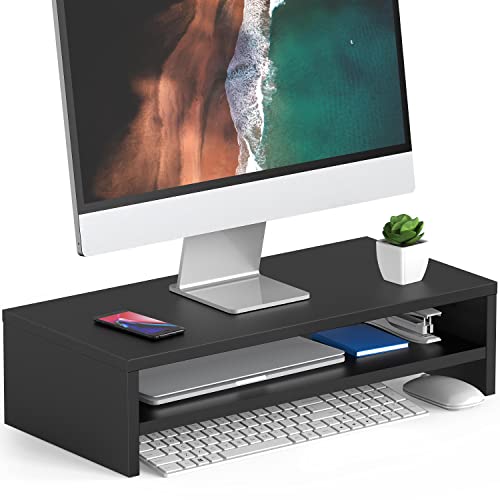 FITUEYES Monitorständer mit 2 Ebenen, 54 x 25,5 cm, Großer Computer-Laptop-Ständer mit Stauraum für Tastaturen, Schreibtisch-Organizer für Heim- und Bürobedarf, Schwarz von FITUEYES