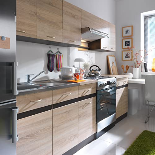 Küche 240cm in Eiche von FIWODO® - ERWEITERBAR - günstig + schnell - Einbauküche Junona Line Set 240 von FIWODO.de - Dein Möbelwerk im Internet