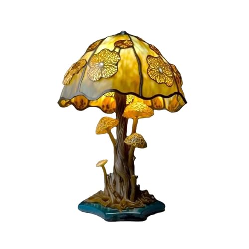 FIYSON Bunt glas Tischlampe, Vintage Nachttischlampe, Harz Tier Tischlampe, Bunt Pilz kleiner Nachtlampe, Garten Pflanzenserie Schreibtisch Licht, Schlafzimmer Wohnzimmer Büro Deco Geschenk (Stil 2) von FIYSON