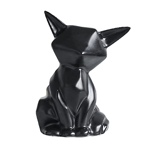 FIYSON Deko Fuch Skulptur,Figuren Fox Statue Tier Arts Polyresin Geschenk Papierskulptur, 3D-Tier, geometrisches Papierhandwerk Origami Papierskulptur (Schwarz,L) von FIYSON