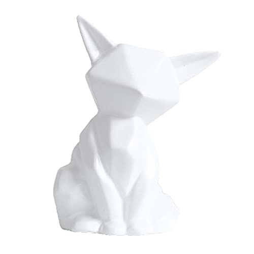 FIYSON Deko Fuch Skulptur,Figuren Fox Statue Tier Arts Polyresin Geschenk Papierskulptur, 3D-Tier, geometrisches Papierhandwerk Origami Papierskulptur (Weiß,L) von FIYSON