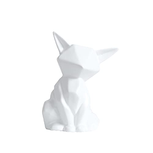 FIYSON Deko Fuch Skulptur,Figuren Fox Statue Tier Arts Polyresin Geschenk Papierskulptur, 3D-Tier, geometrisches Papierhandwerk Origami Papierskulptur (Weiß,S) von FIYSON