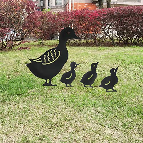 FIYSON Gartendeko Metall, Gartenstecker Rost Ente, 4 Stück Garten Silhouette Metall Ente Deko Gartenstatuen,Figuren deko Metalltier Innenhof Art Deco Gartenfigur Osterdekoration Gartendeko (Schwarz) von FIYSON