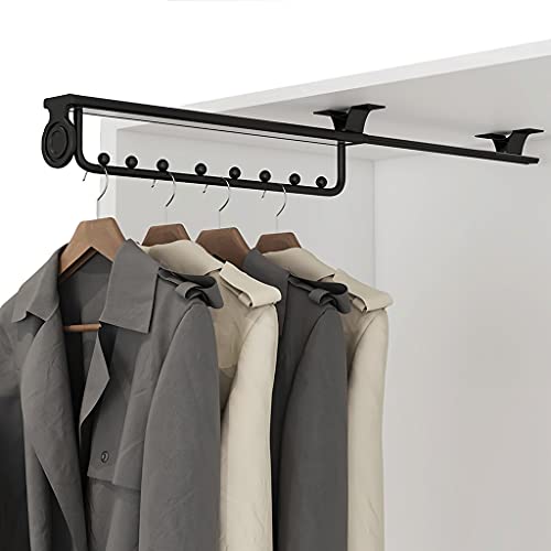 Kleiderstange ausziehbar Hochleistungs-Kleiderbügel für Kleiderschrank, ausziehbare Kleiderstange, Kleiderbügel matt lackiert (Schwarz) (Size : 35cm/13.8inch) von FKKPRVAX