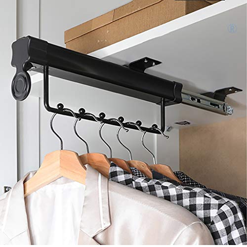 Montage von Oben Pull-Out Kleiderstange Heavy Duty Garderobe Kleiderstange Schrank Aufhänger Rack-Bar Kugellager-Schwarz, Last 35kg. (Size : 31cm/12.2inch) von FKKPRVAX