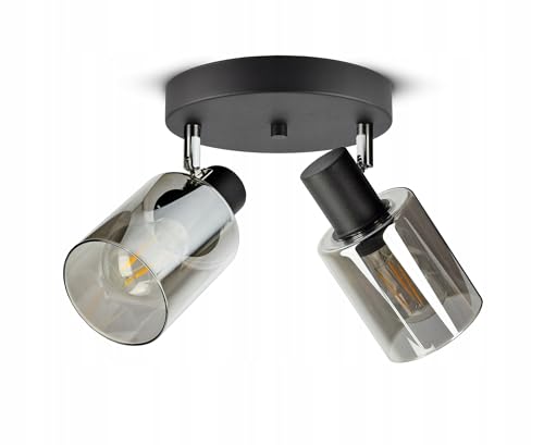 Deckenlampe Deckenleuchte| Schwarz | 2-flammig | Lampe 2x E27 | 230V | Retro Design | 535 Chrome Glas Wohnzimmerlampe von FKL DESIGN Home Deco