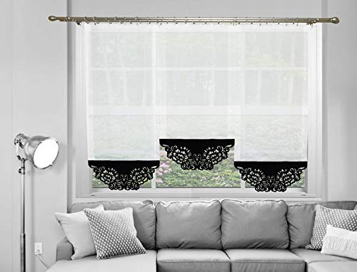 FKL DESIGN Home Deco Schöne Fertiggardine Balkongardine aus Voile Vorhang Panel Weiß Schwarz Kurz Lang AG47 (Muster 2, 60 x 150 cm) von FKL DESIGN Home Deco