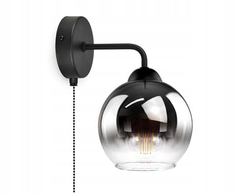 FKL DESIGN Home Deco Wandleuchte Wandlampe Leuchte mit Schalter Kugel Schwarz Kupfer Transparent 840 von FKL DESIGN Home Deco