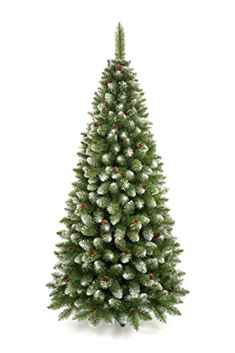 FKL DESIGN Home Deco Weihnachtsbaum Künstlich Christbaum - Tannenbaum mit Ständer und Zapfen - Weihnachtsdeko Weihnachten - Dekoration mit Schnee Efekt - Weiß-Grün, Höhe 180 cm von FKL DESIGN Home Deco