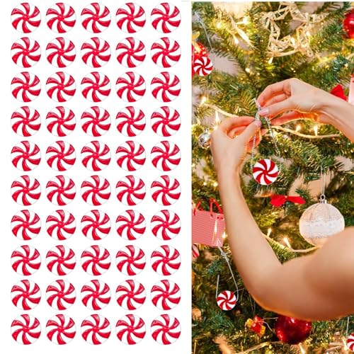 50 Stück Weihnachten Candy Dekors,Weihnachten Ornament Swirl Candy Girlande,Weihnachten Acryl Bonbons Dekor mit Kordel Rot und Weiß von FLAVAS