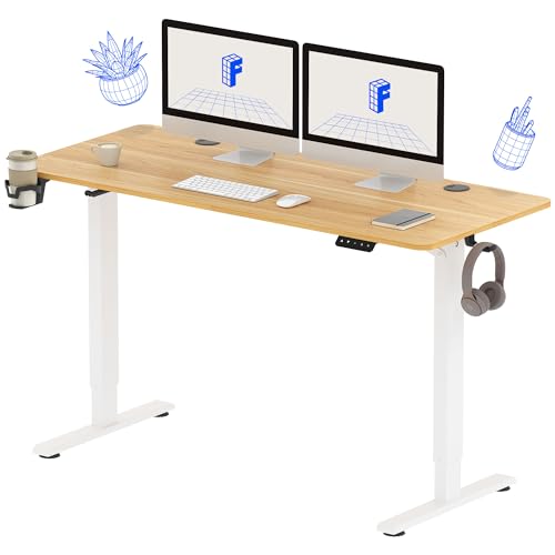 FLEXISPOT Elektrisch Höhenverstellbarer Schreibtisch 110 x 60 cm - mit Haken/Flaschenhalter - Memory-Handsteuerung - Sitz-Stehpult für Büro & Home-Office (weiß, ahorn Gestell) von FLEXISPOT