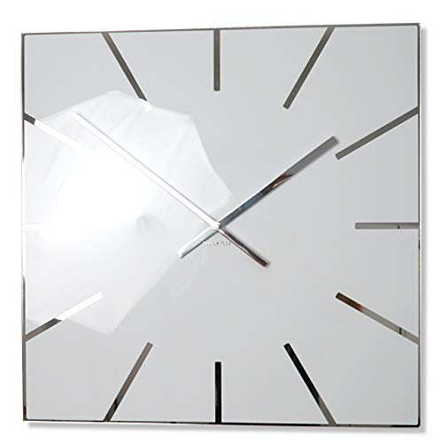 FLEXISTYLE Moderne große Wanduhr Exact 50cm, Acrylglas und Acrylspiegel, Stille, Wohnzimmer, Schlafzimmer (Weiß) von FLEXISTYLE