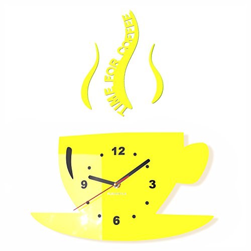 FLEXISTYLE Tasse Time for Coffee (Zeit für Kaffee) Moderne Küche Wanduhr, Zitronengelb, 3D römisch, wanduhr deko von FLEXISTYLE