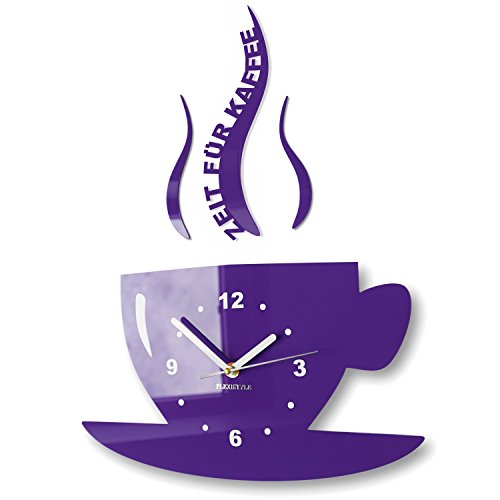 FLEXISTYLE Tasse Zeit für Kaffee Moderne Küche Wanduhr, 3D römisch, wanduhr deko (Violett (blaubeere)) von FLEXISTYLE