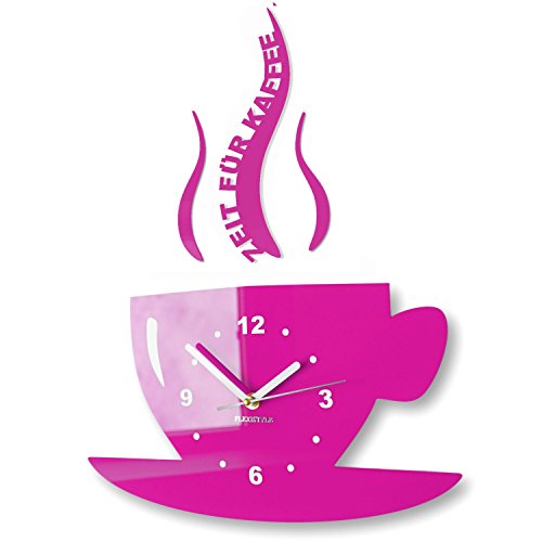 FLEXISTYLE Tasse Zeit für Kaffee Moderne Küche Wanduhr, 3D römisch, wanduhr deko (rosa) von FLEXISTYLE