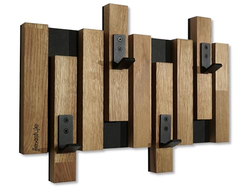 FLEXISTYLE Kleiderhaken wand Wandgarderobe Garderobe Holz Eiche Lamellen Mini Schwarz 3 Dimensionen (40cm) von FLEXISTYLE