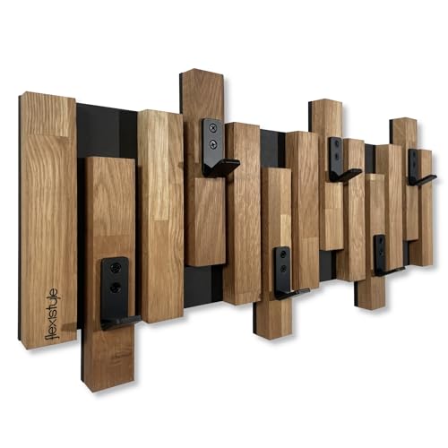 Kleiderhaken wand Wandgarderobe Garderobe Holz Eiche design Lamellen paneele Schwarz modern natur 2 Dimensionen (60cm) von FLEXISTYLE