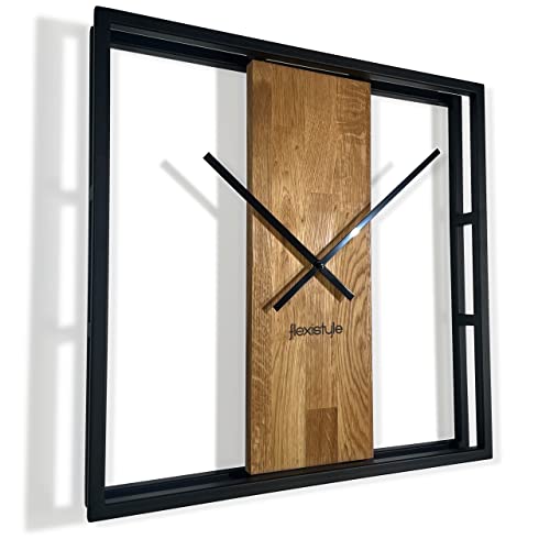 FLEXISTYLE Wanduhr groß quadratisch LOFT Square Metall Holz 3D 50cm Durchmesser Schwarz von FLEXISTYLE