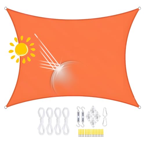 Sonnensegel Wasserdicht Rechteckig,Sonnensegel Wasserdicht Dreieckig, 98% UV-Schutz, Reißfest & Wetterfest, für Außenbereich, Segeltuch Mit Ösen Und Seil Für Pergola (5 * 6M,5) von FLYIFE