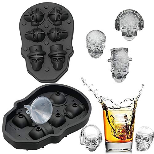 FLZONE 3D Totenkopf Silikon Eiswürfelform,lustiger Eisschädel für Whiskey,Cocktails,Likör und Saft Getränke mit Mini-Trichter von FLZONE