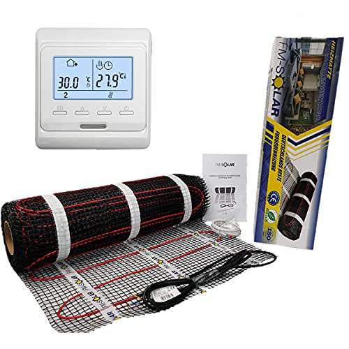 2m² Elektrische Fußbodenheizung 200W/m² elektro Bodenheizung TWiIN Fliese, Thermostat:Digital weiß von FM-SOLAR