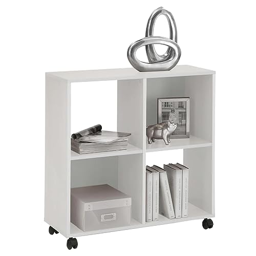 FMD Möbel, 290-001E Sprint Bücherregal auf Rollen, ideal für A4-Ordner, Weiß, Maße 72.0 x 77.0 x 33.0 cm (BHT) von FMD Möbel