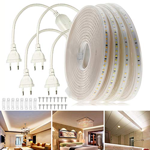 FOLGEMIR 10m Warmweiß LED Band ohne Leitungsdraht, 2835 SMD 120 Leds/m Strip, 220V 230V sehr helle Beleuchtung, IP65 wasserdicht Lichtschlauch von FOLGEMIR