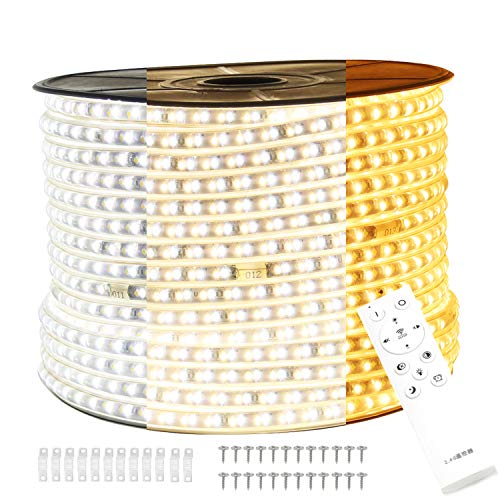 FOLGEMIR 1m 230V dimmbar LED Band ohne Flackern, Farbwechsel von Warmweiß/Kalt Weiß/Neutral Weiß, LED Strip mit 2.4G Wireless Fernbedienung, 120 Leds/m, Wasserdicht IP65 von FOLGEMIR