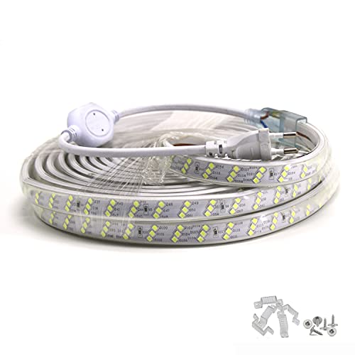 FOLGEMIR 3m LED Band – Kalt Weiß, 3 schiefe Reihen 2835 SMD 180 Leds/m Strip, ganz helle Beleuchtung - ca. 900 LM pro Meter, 220V 230V Streifen, IP65 wasserdicht von FOLGEMIR