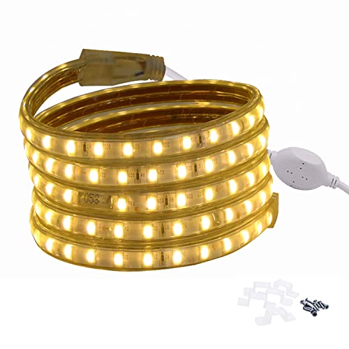 FOLGEMIR 5m Warmweiß LED Band, 220V 230V Lichtleiste, 5050 SMD 60 Leds/m Strip, IP65 Lichtschlauch, helle Hintergrundbeleuchtung von FOLGEMIR