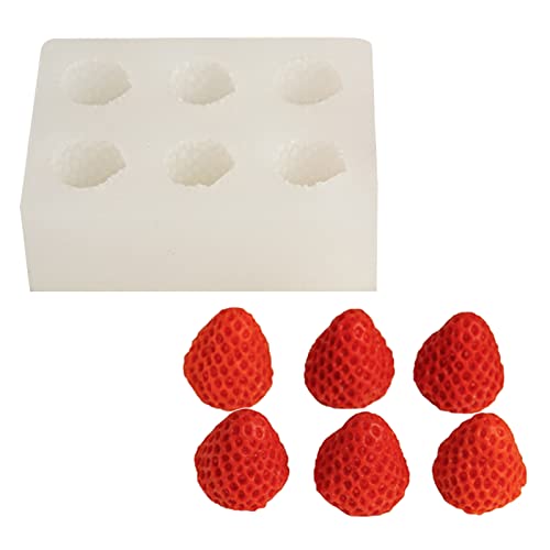 Silikonform 3D Erdbeere Form Frucht kerze Silikon Ostern Deko Figuren Erdbeerform Backformen Kerzenform für Keks Prägung Silikonform 3D Ostern Fondant Backformen für Pudding Schokoladen (Erdbeere X6) von FONDUO