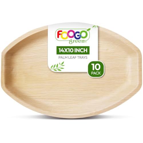 FOOGO Green 10 Einweg-Palmblatt-Serviertabletts, Groß Oval 14"x10" (35 cm x 25 cm), Platten, Vorspeisen- und Canapé-Hochzeitsteller, Ähnlich wie Holzplatten, umweltfreundliche Lebensmitteltabletts von FOOGO Green