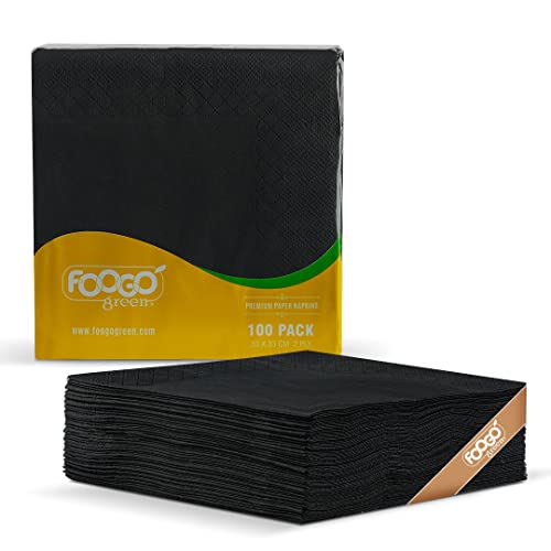 FOOGO Green Ungebleichte Papierservietten, 33 x 33 cm, 2-lagige Starke Papierservietten, Superweiche Papiertaschentücher, Cocktail-Servietten, Einwegservietten (100, Schwarz) von FOOGO Green